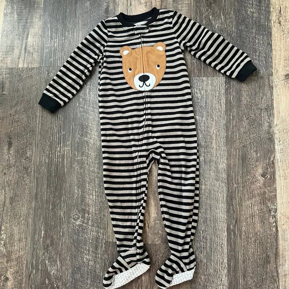 Carter's Bear‎ Striped Footed Sleeper Pajamas Zip-Up Size 3T